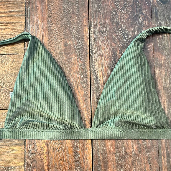 Aerie Olive Green Shine Ribbed Bikini- Triangle Top and Cheeky Bottoms - Picture 8 of 14